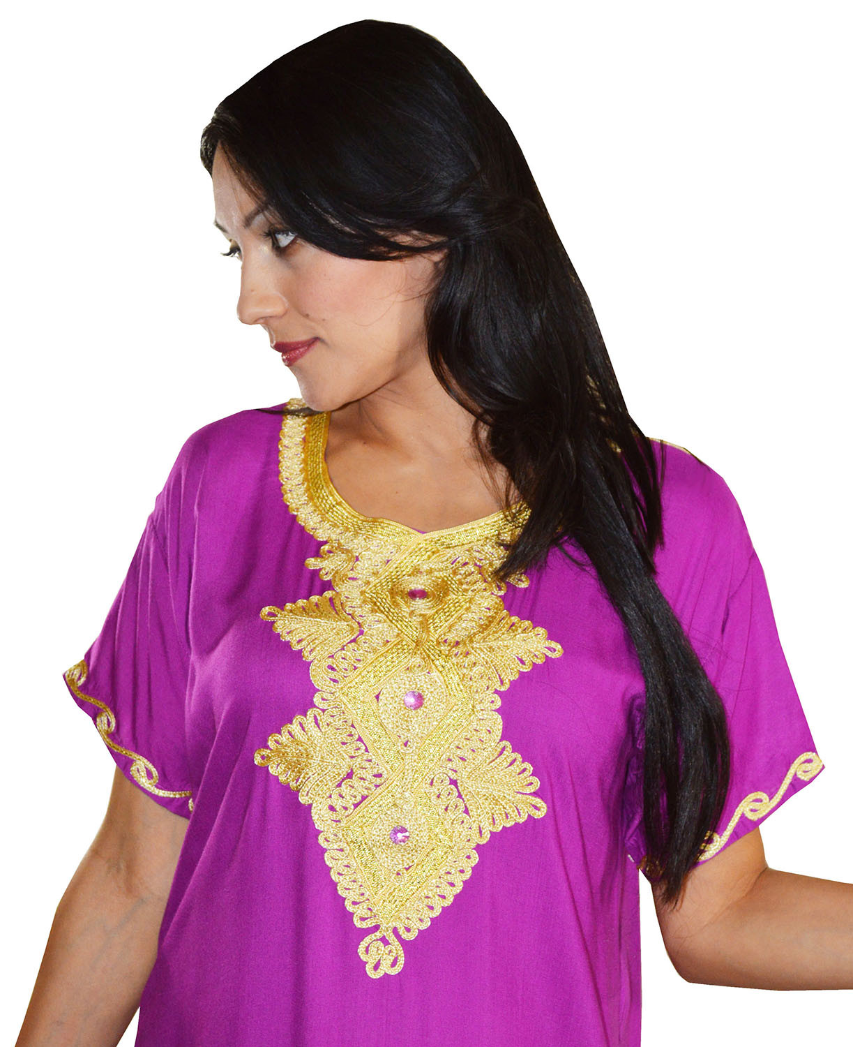 Moroccan Women Caftan Kaftan Long Dress Casual Abaya Cotton Fits Sm-LG Fuchsia