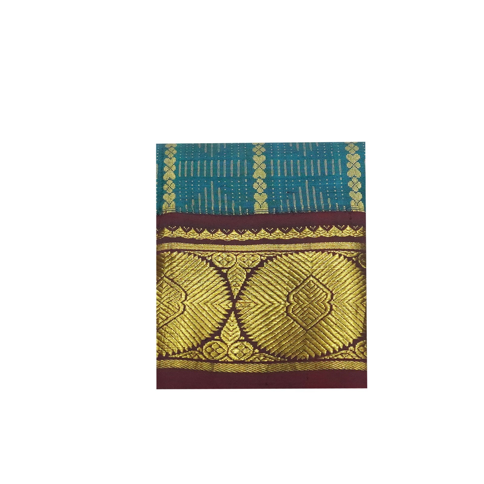 Vintage Teal Saree 100% Pure Kanjivaram Silk Zari Handwoven Brocade Wedding Sari