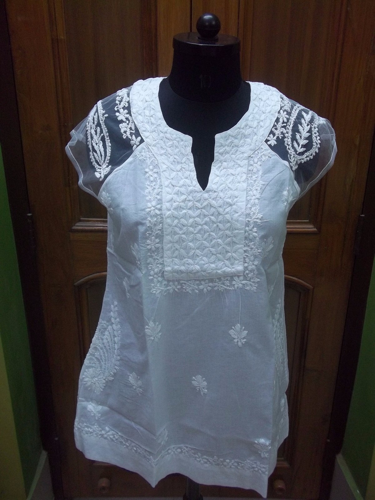 M L 2XL ETHNIC CHIKAN EMBROIDERY 100% COTTON TOP HANDMADE KURTA TUNIC KURTI