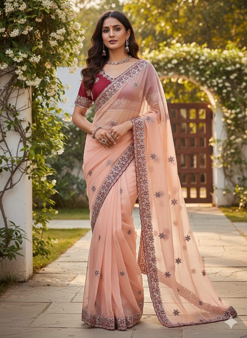 Designer Sari Bollywood Bridal Silk Saree Blouse South Indian Ethnic Ready Made