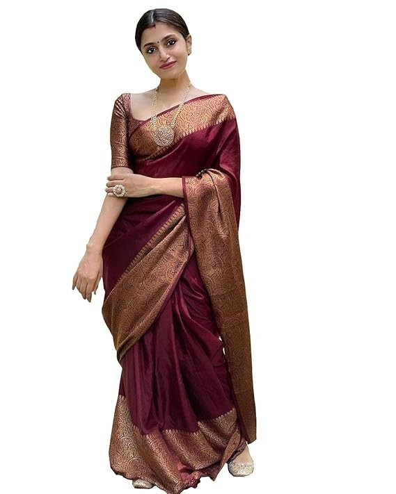 Woven Kanjivaram Soft Lichi Silk Embellished Banarasi Saree With Blouse Piece