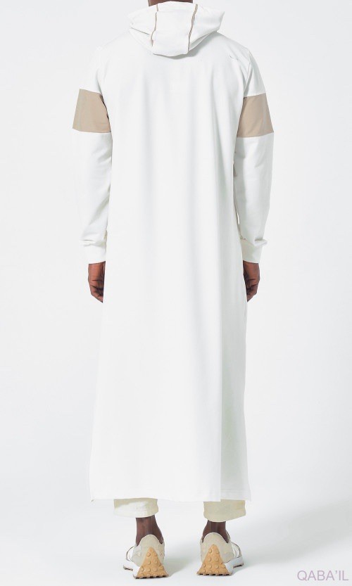 QABA’IL Thobe Unik With Hood XXL White Beige Modest Maxi Dress Abaya