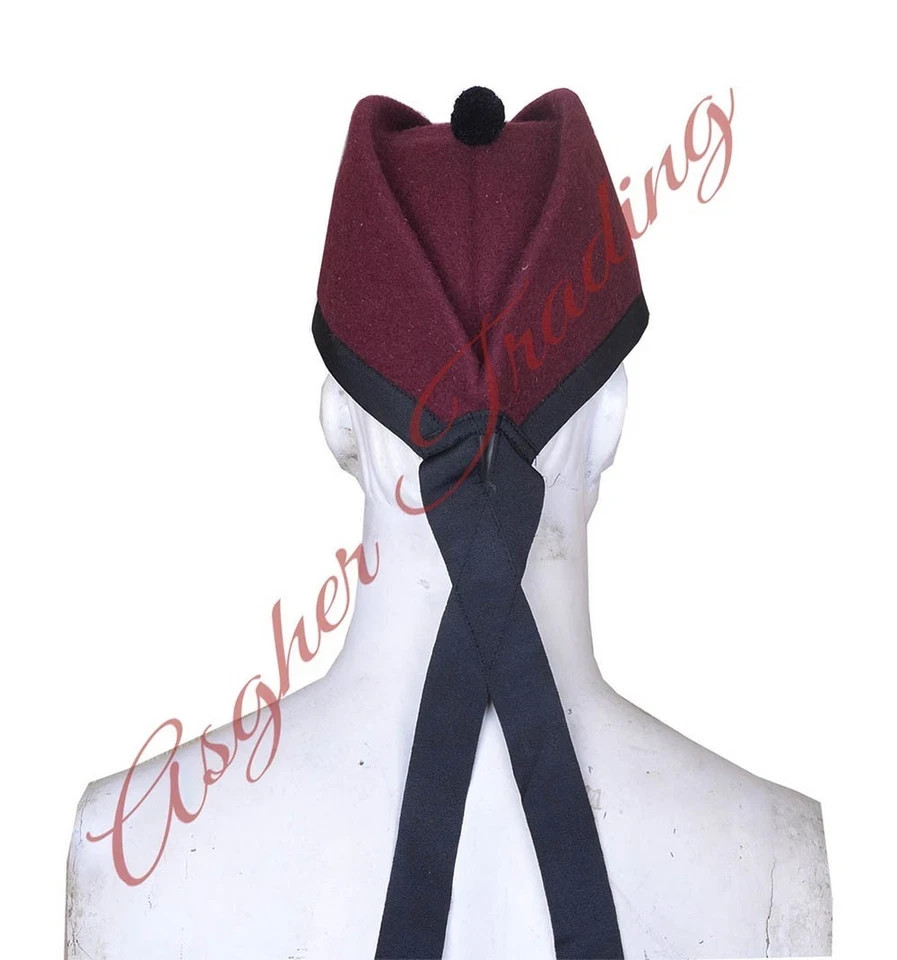 Scottish Military Traditional Kilt Cap – 100% Wool Maroon Glengarry Hats