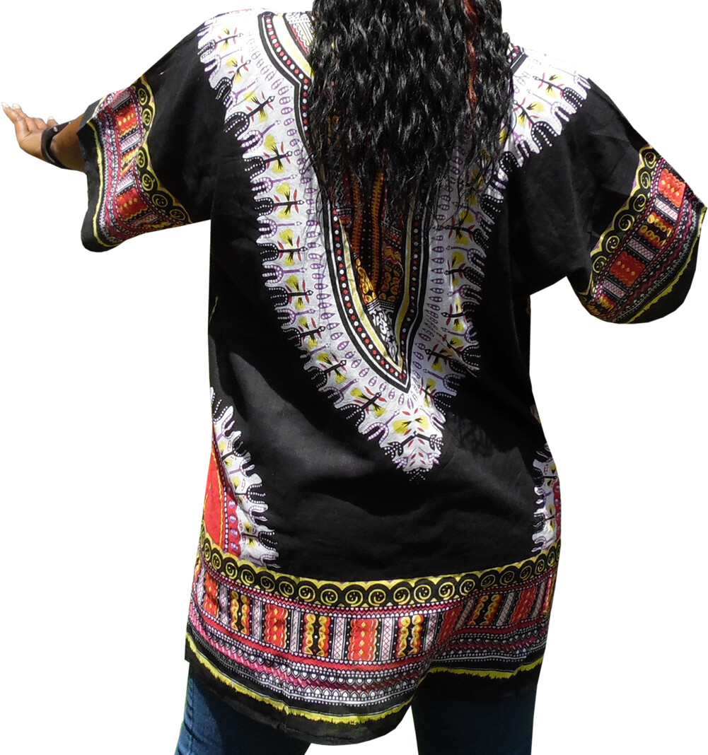 Womens BLACK Dashiki Shirt African Blouse Top Rap Rapper ~ FAST SHIPPING