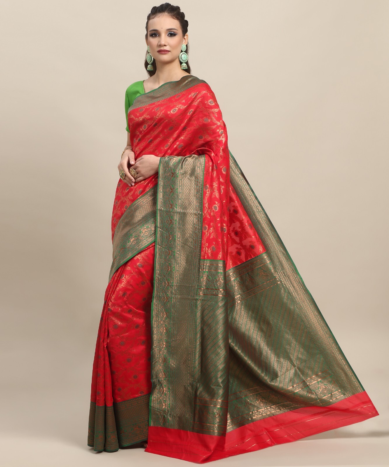 Areca Designer Kanjivaram Silk Red Mina saree blouses women Saree cut-5.5 meter