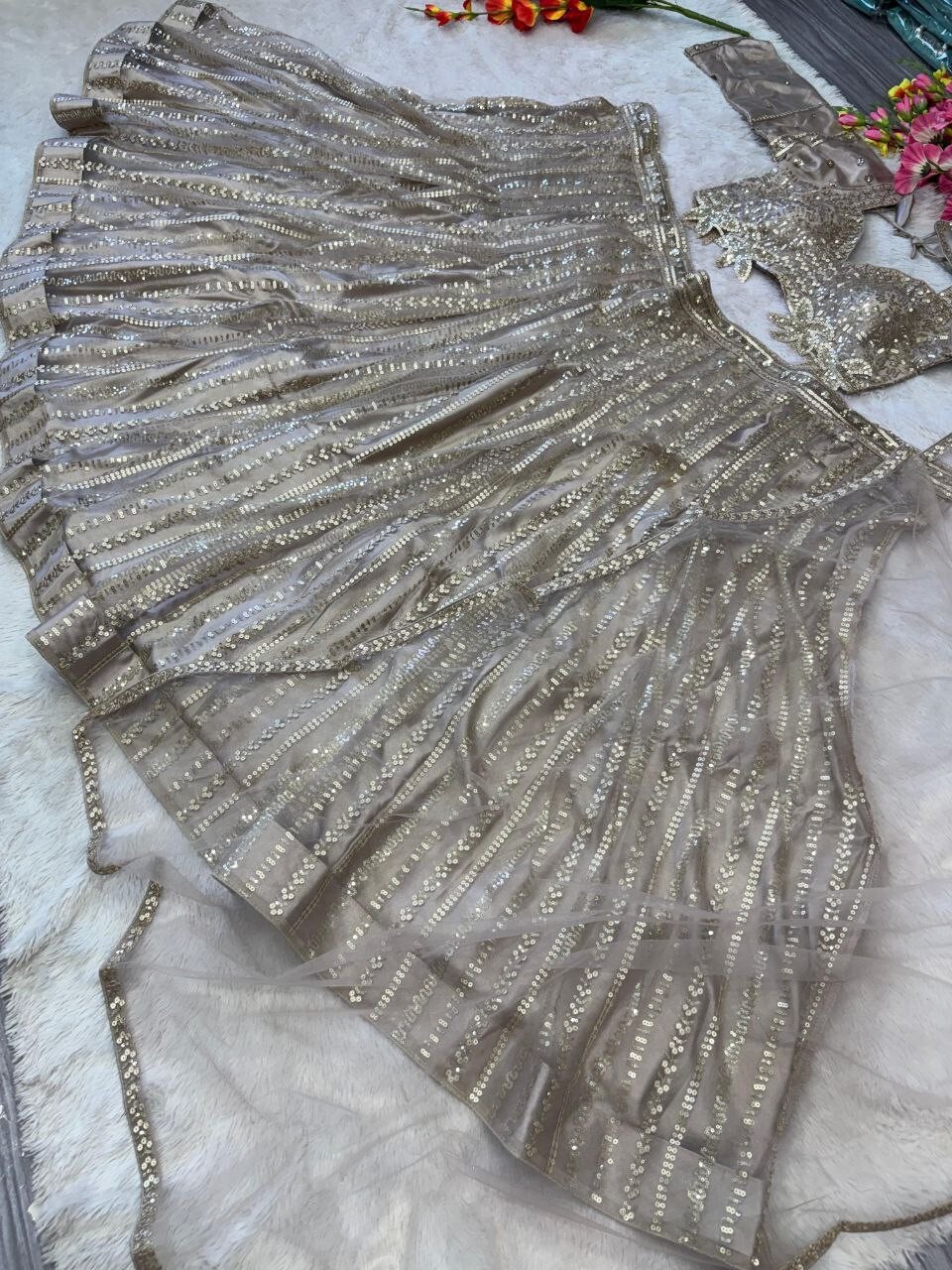 Unique Soft Net Silver Lehenga Choli With Dupatta For Engagement & Party Wear