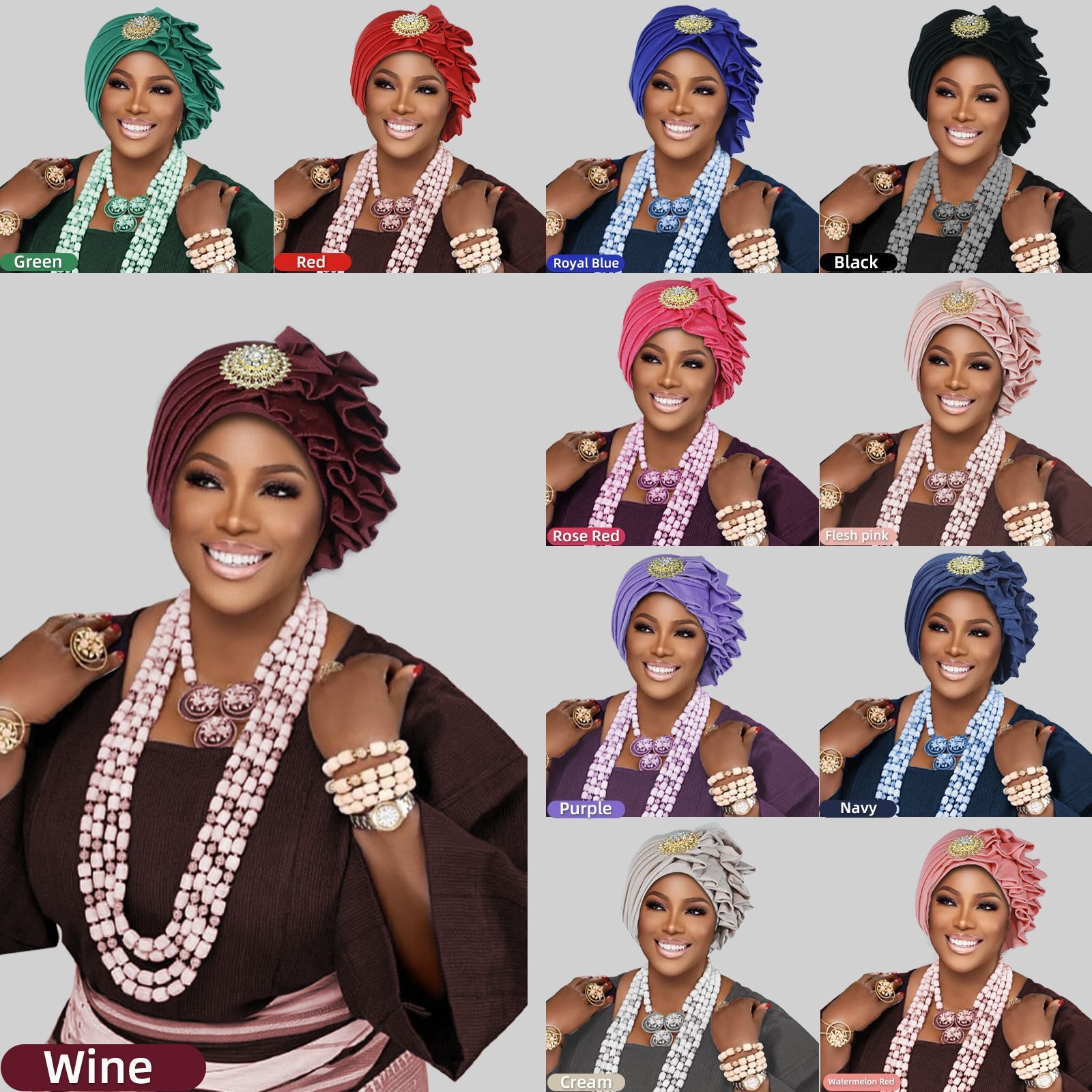 Nigerian Headwear Women Aso Oke African Headtie Gele Turban Wedding Party Bonnet