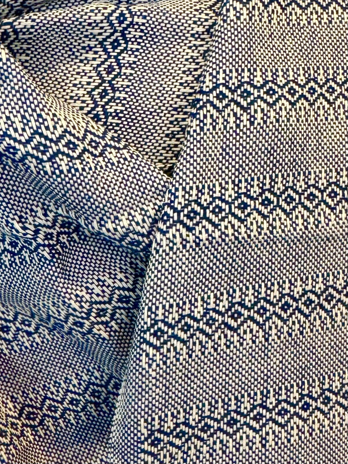 Mexican Rebozo Algodon Labrado Dark Blue Natural White Azul Oscuro Blanco Doula
