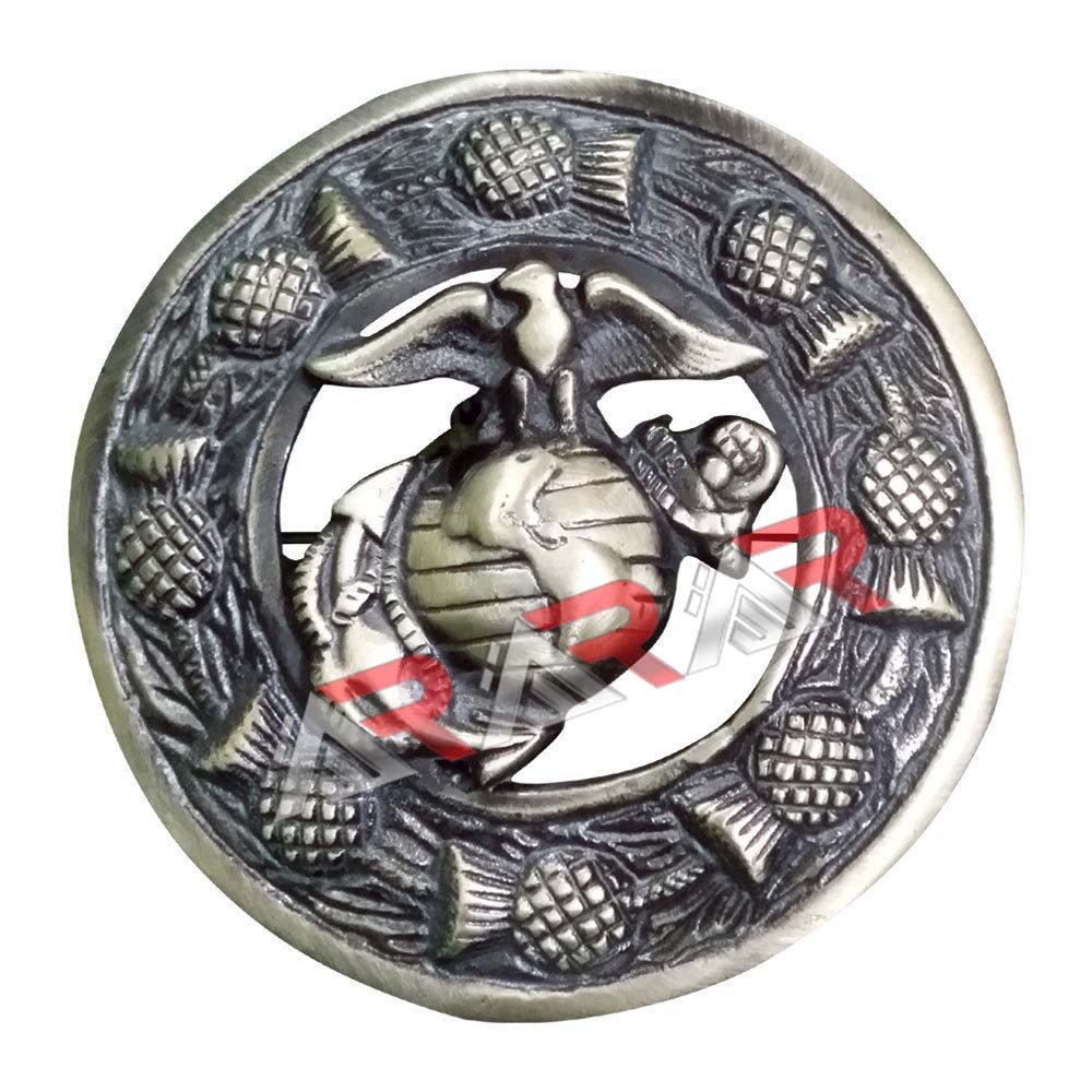 US Marine Kilt Pin & Brooch Badge Set Fly Plaid High Quality Antique Finish