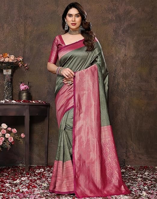 Women’s Banarasi Kanjivaram Art Silk Saree with Blouse Material