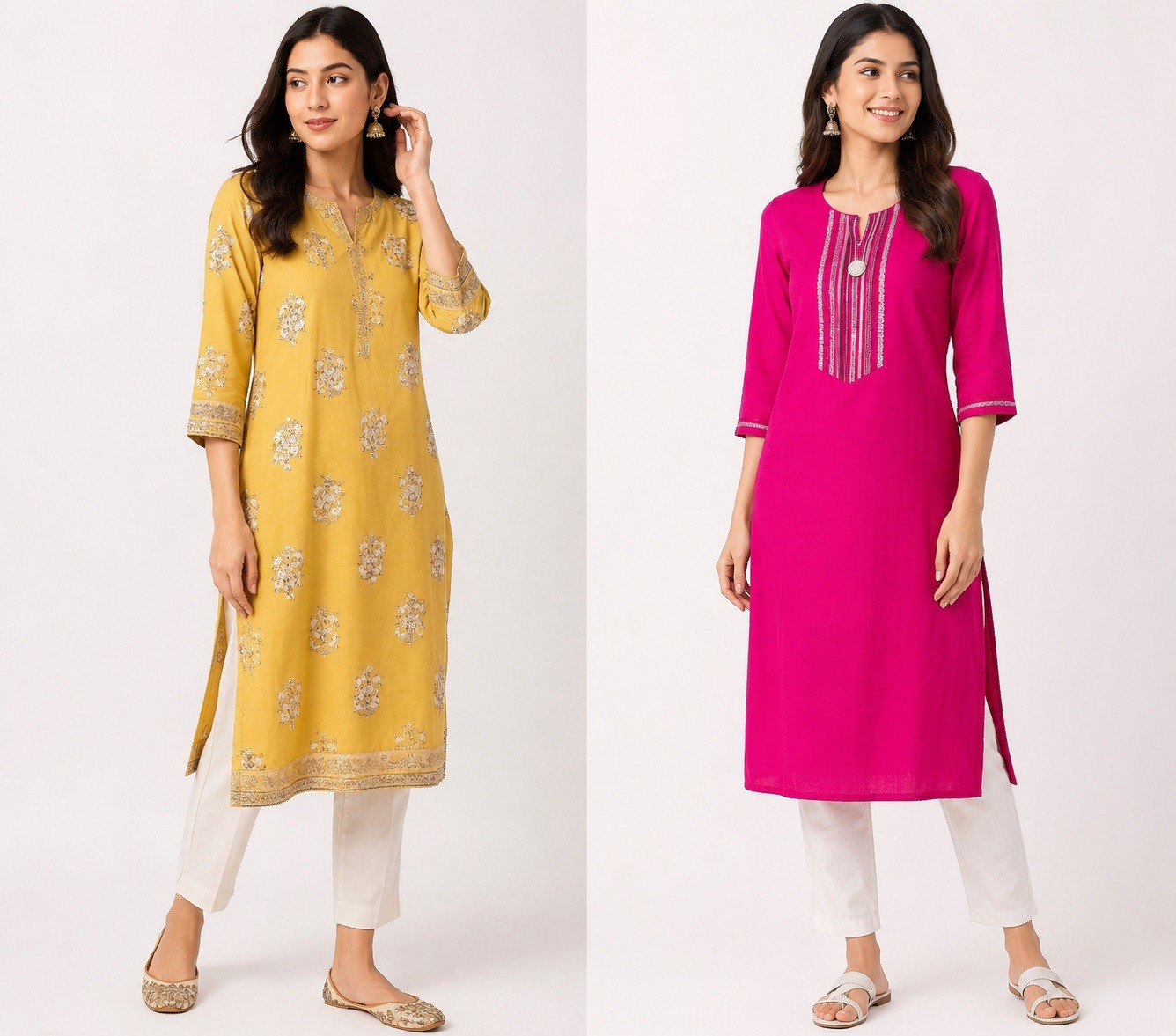 Avaasa Women’s Kurta Tops Sz S Mustard & Fuchsia Embroidered Tunic Lot 2