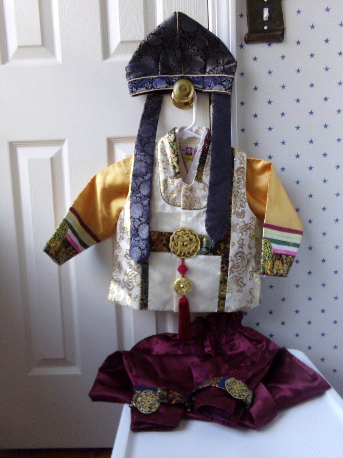 Korean Hanbok Size 3 Toddler Sz 3T Boys Set Traditional Ornate Dress Clothes Hat