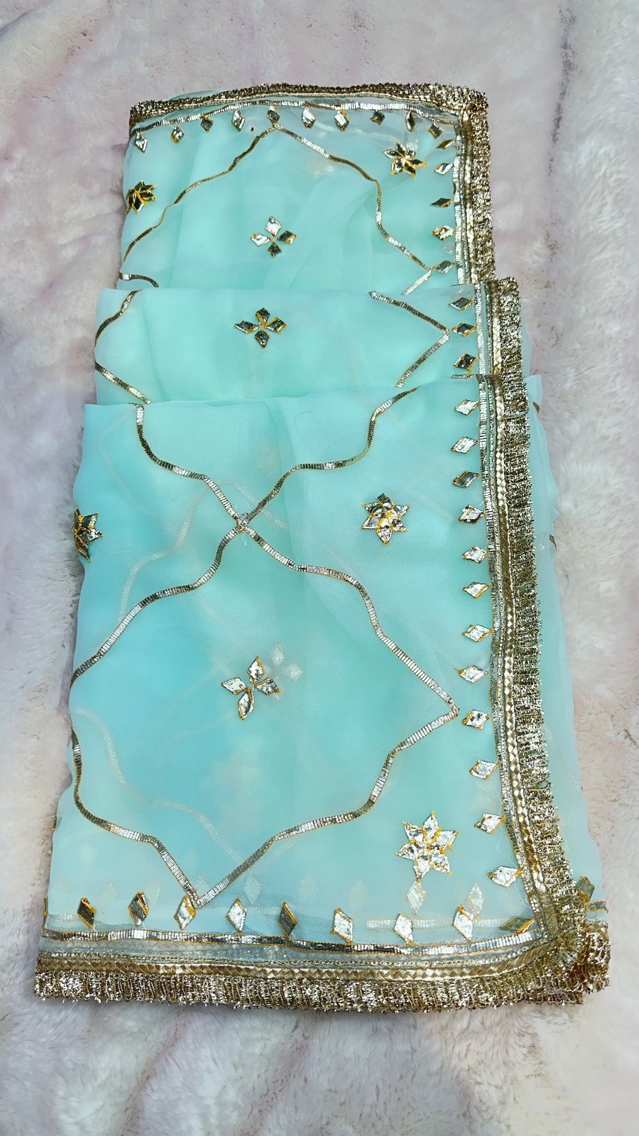 Women Blue Georgette Saree With Kaccha Gotta Work With Unstitched Blouse