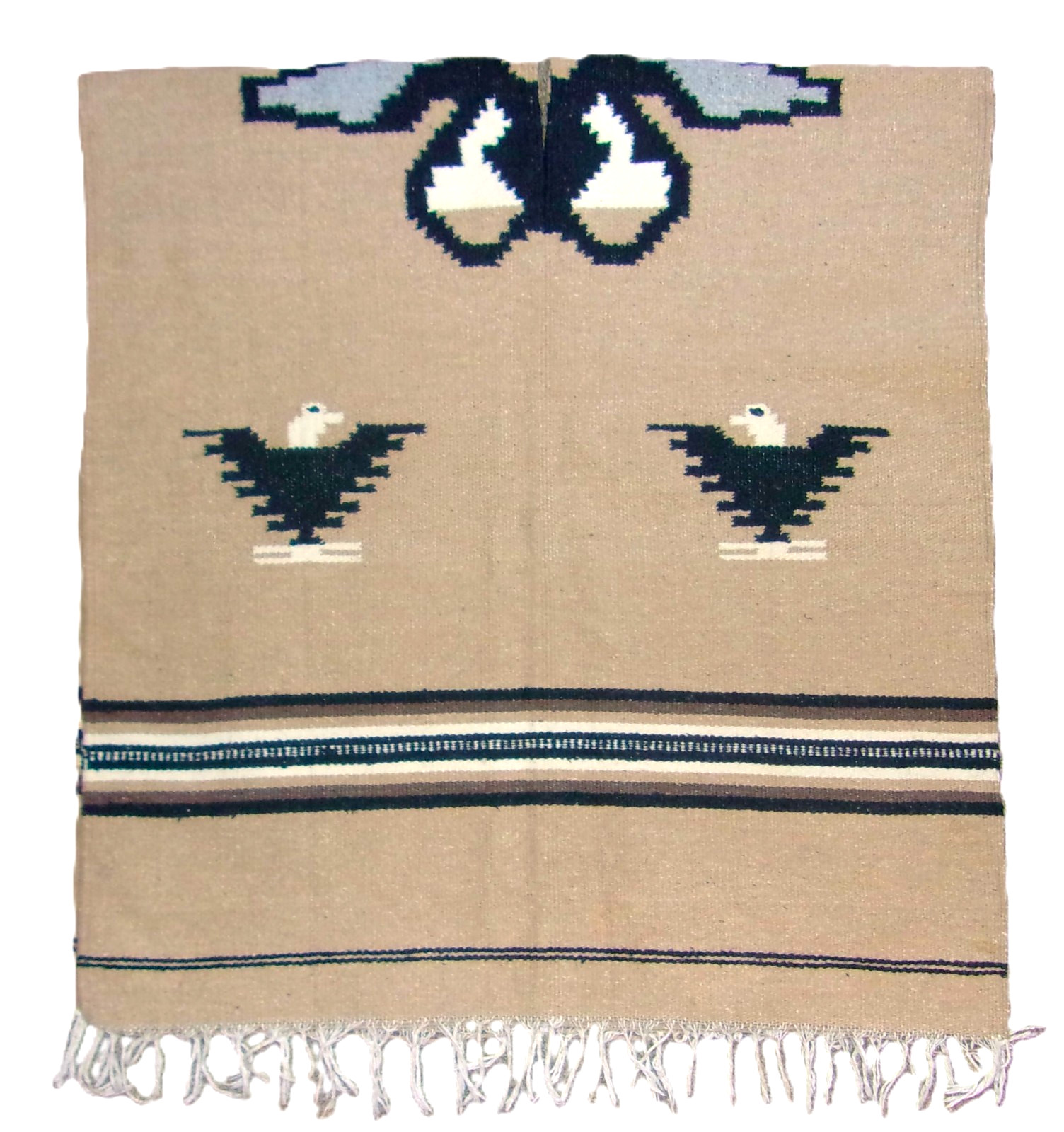 Vintage 100% Wool Pancho Mexican Thunderbird Warrior Thick Warm New