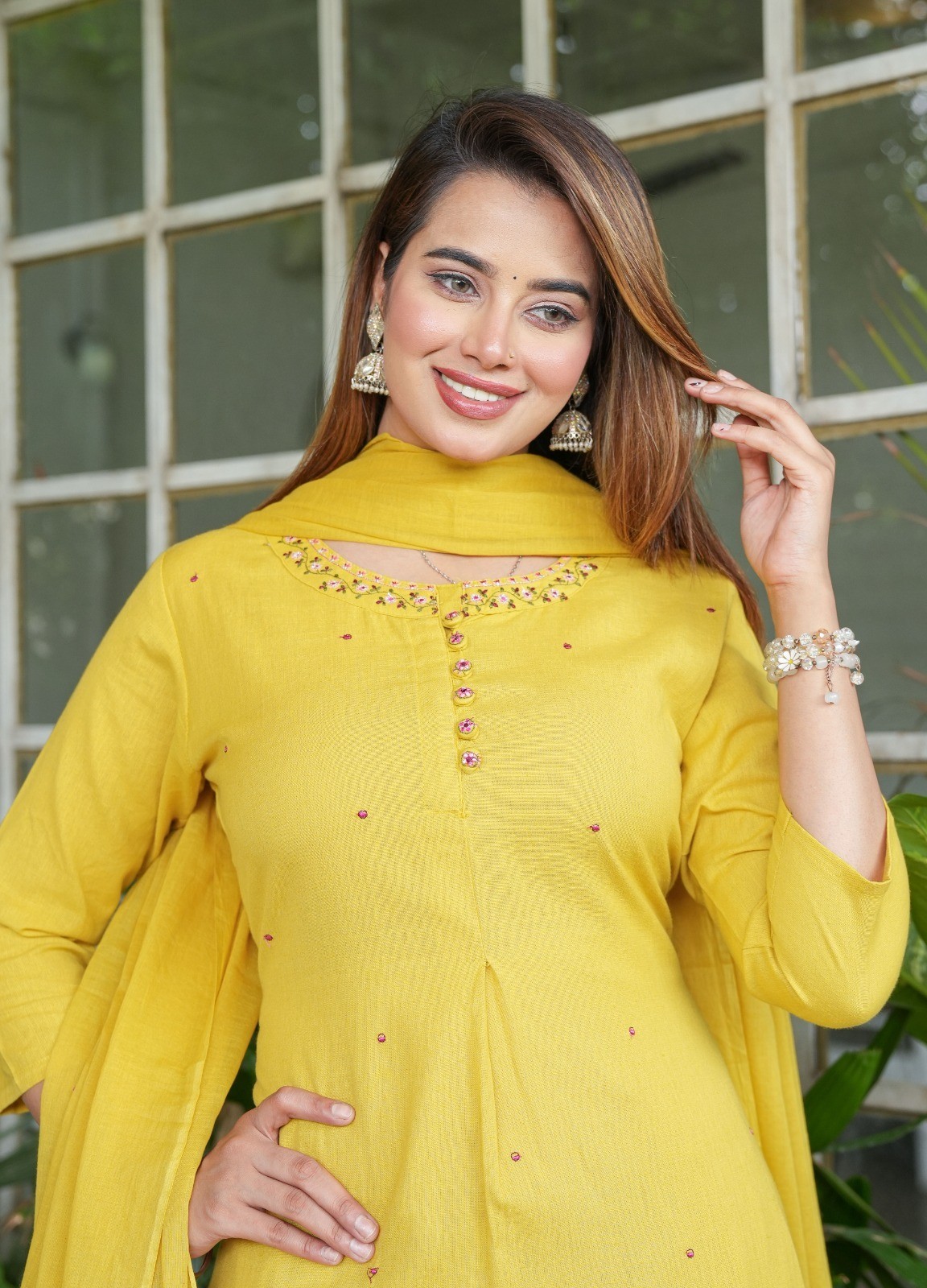 Kurta Palazzo Dupatta Set Plus Size Yellow Salwar Kameez Fully Stitched Combo