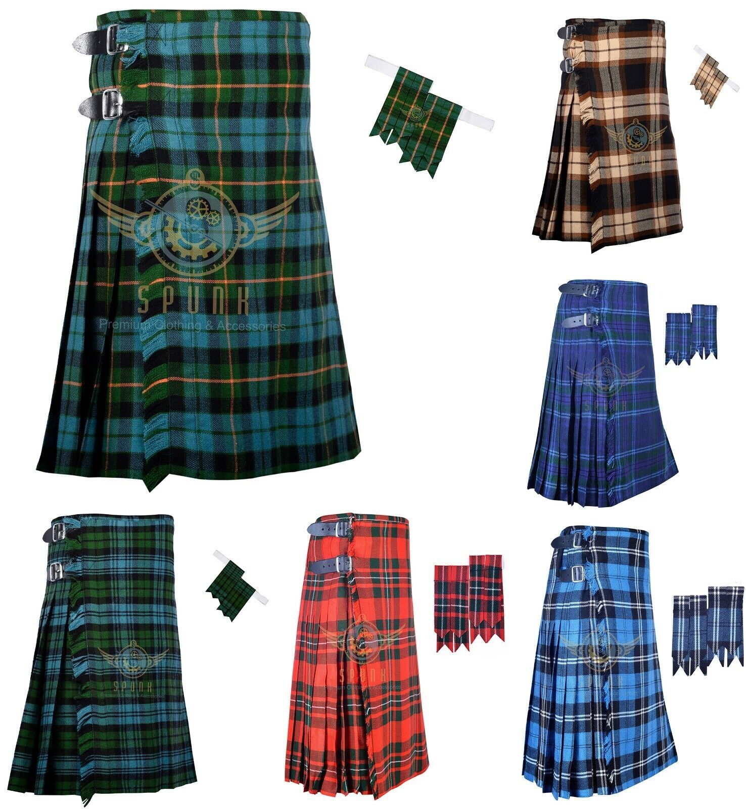 Men’s Scottish Traditional 8 yard kilt Clan Tartan Multi Colors With Flashes