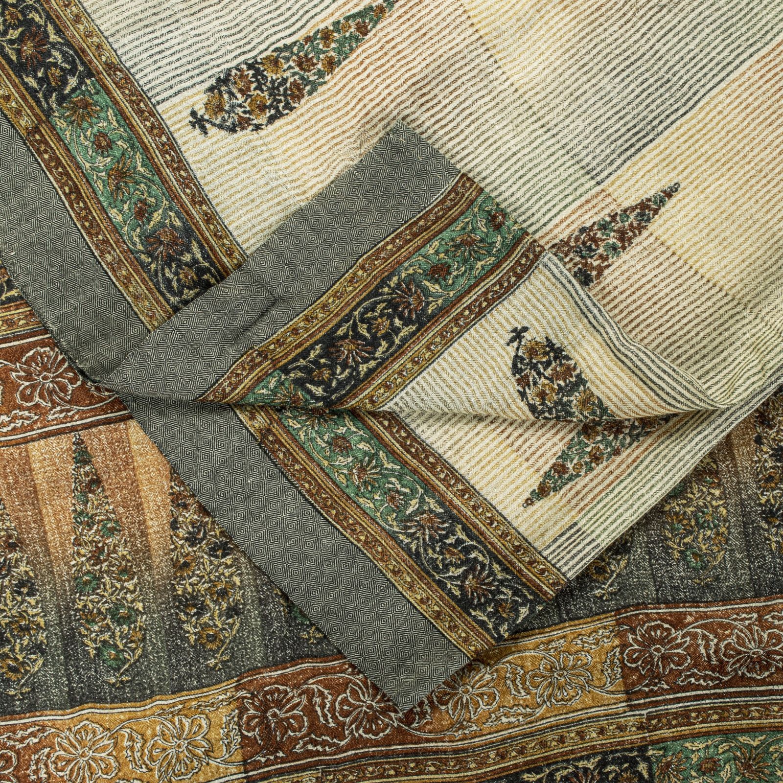 Sanskriti Vintage Cream Pure Woolen Saree Sanganeri Hand Block Print Sari 5.5+Yd