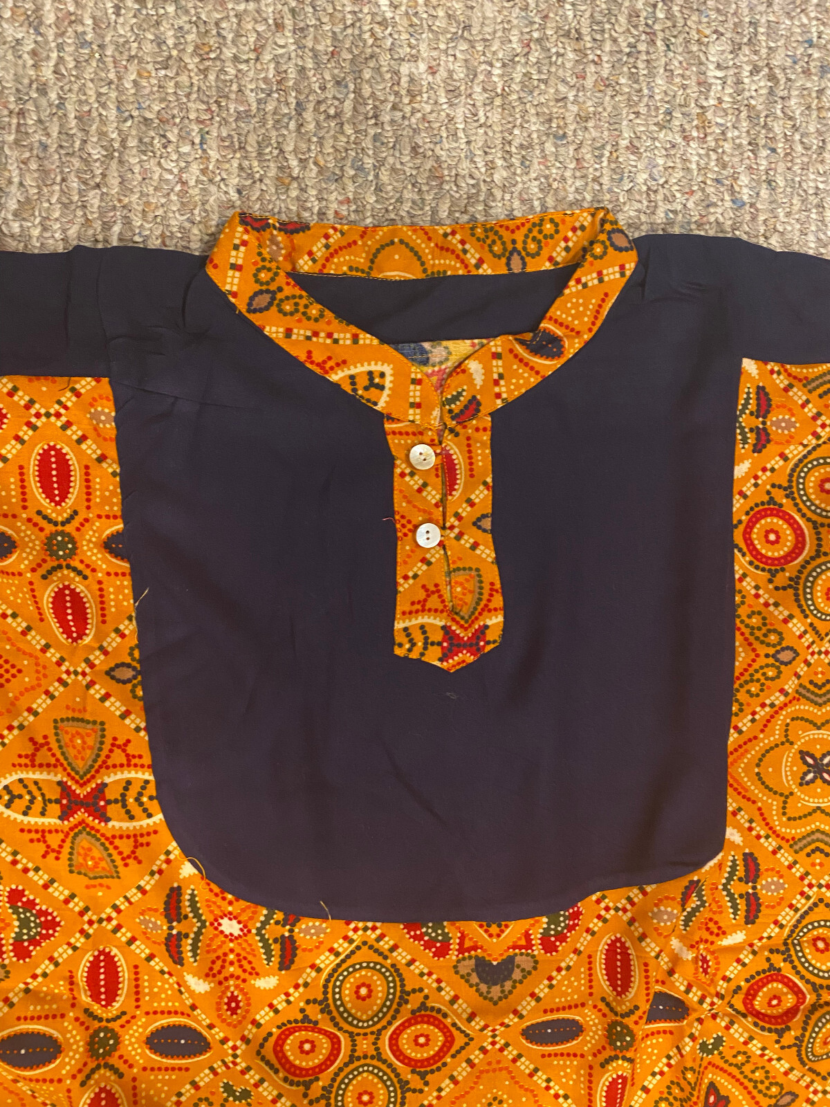 Kaftan Orange Black Geometrical Print Women’s Men’s Unisex Rayon Light Weight