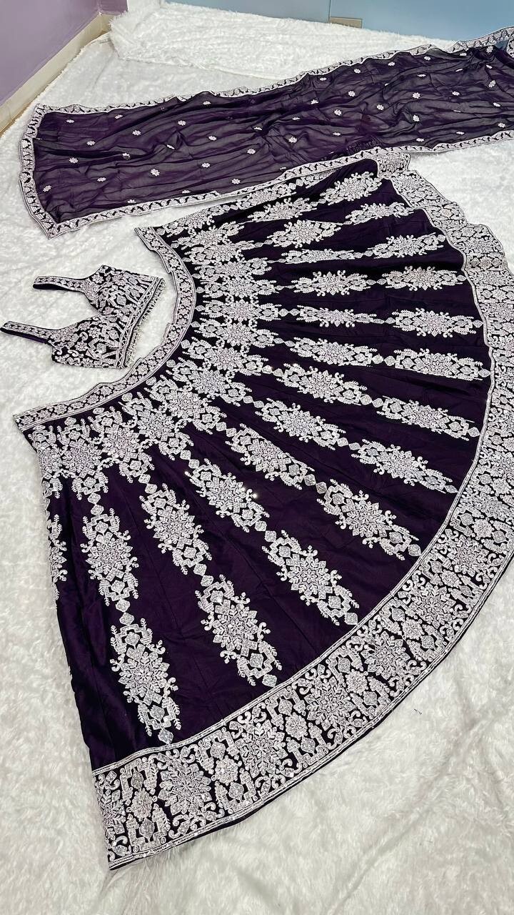 Latest Kasturi Silk Dark Violet Lehenga Choli With Heavy Dupatta For Function