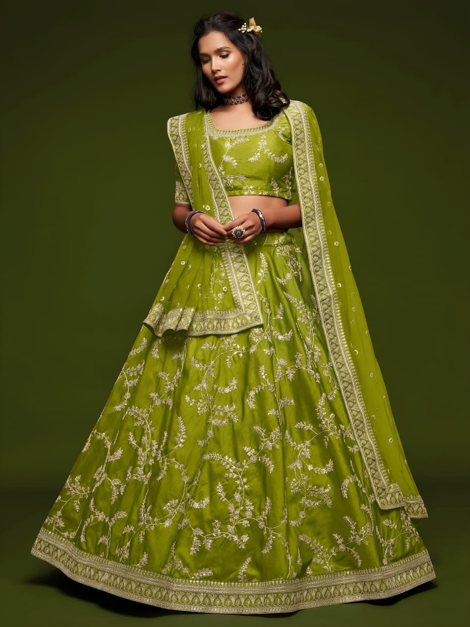 Art Silk Lehenga Choli Zari Dori Thread Sequin Wedding Bridal Wear