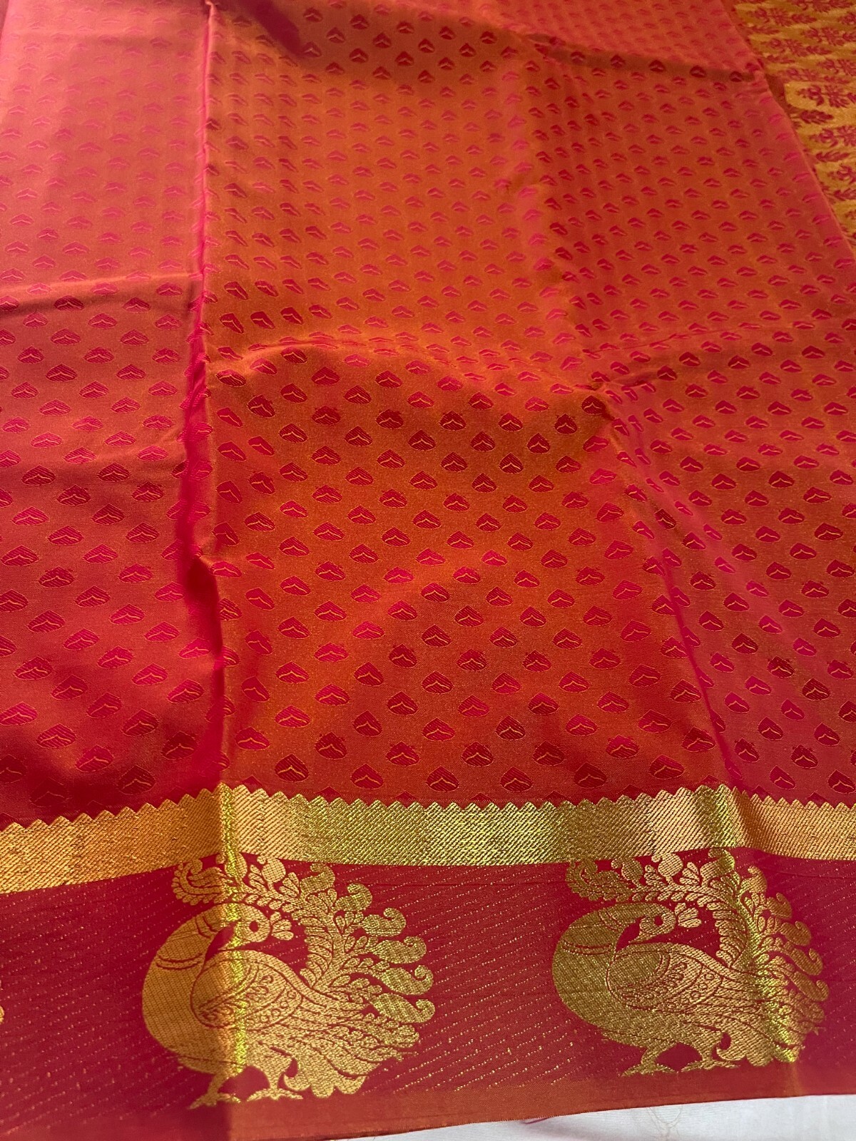 Red Orange and Golden South Silk Saree