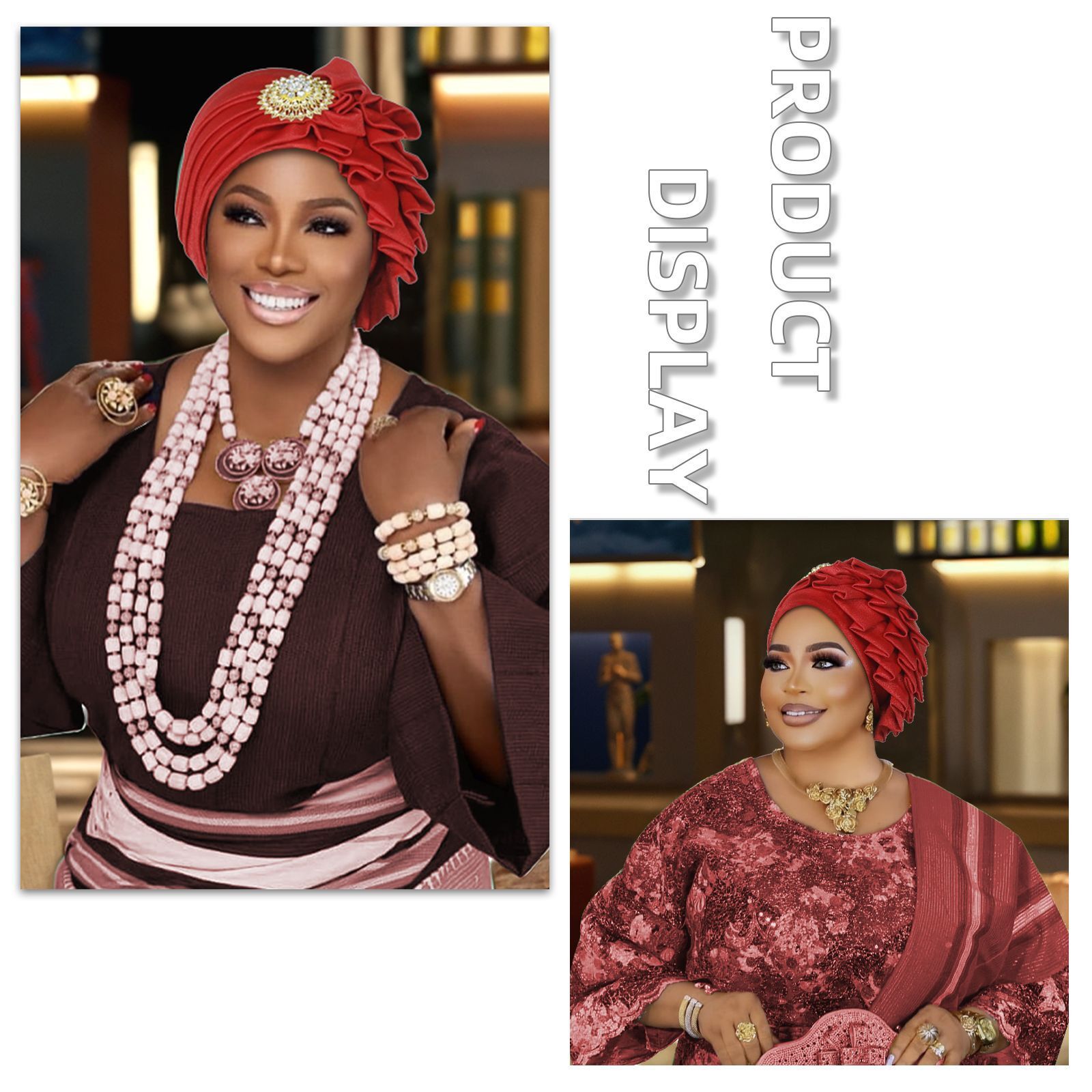 African Hijab Cap Aso Oke Headtie Auto Gele Nigerian Headwear Women Turban Hat