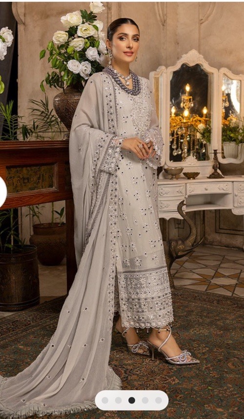 Pakistani Gray Embroidered Pearl Shalwar Kameez Suit Wedding Eid Ethnic Ramzan
