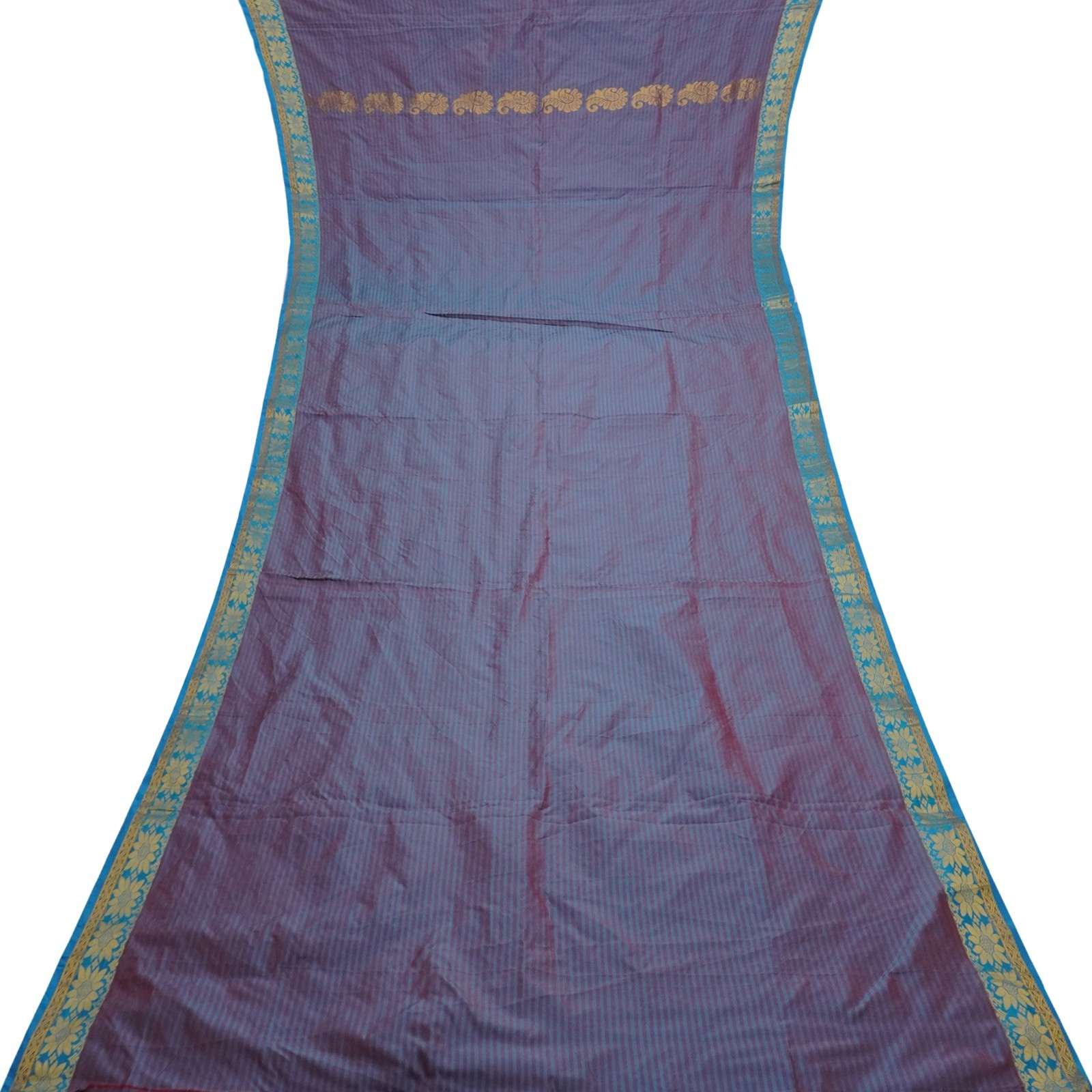 Vintage Blue Dual Tone Sarees Art Silk Zari Handwoven Festive Sari 6YD Fabric