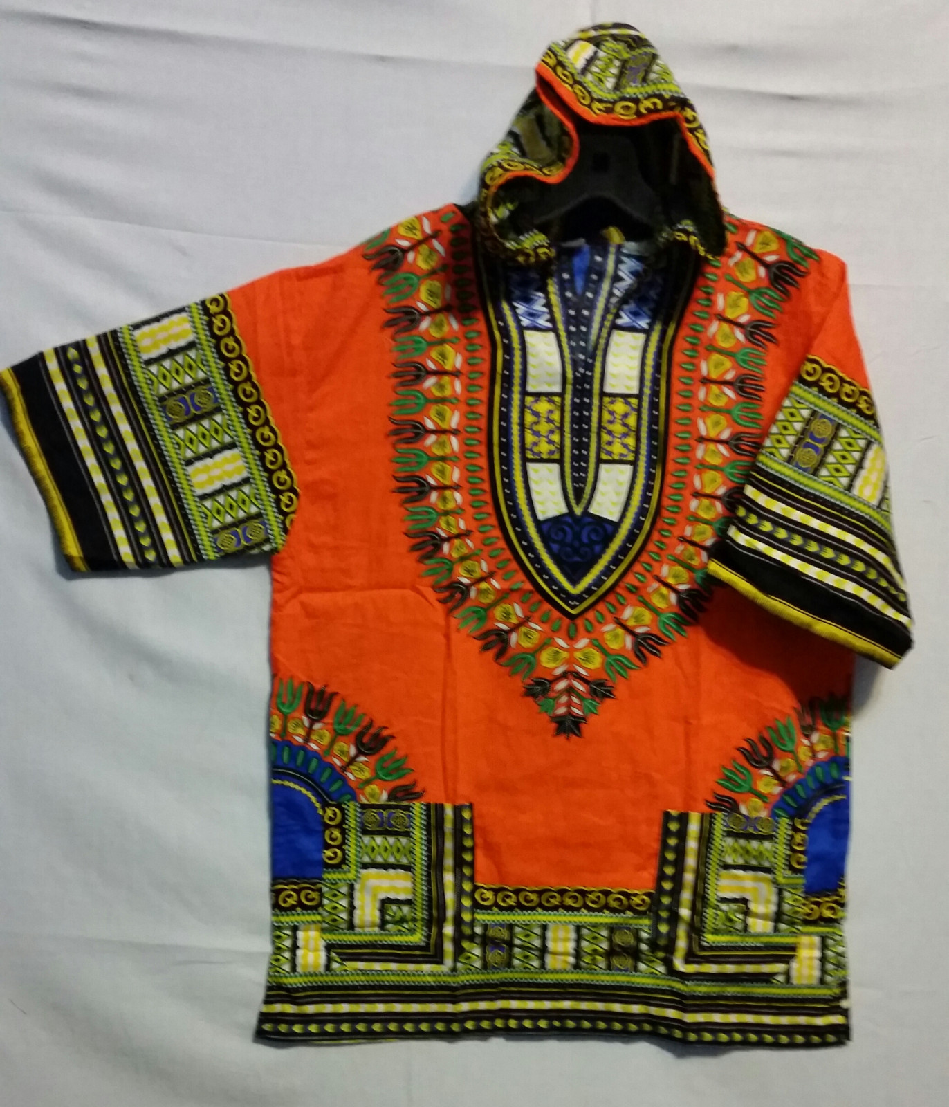 Men Women African Dashiki Hoodie Top W/ Hood Traditional Orange Yellow S M L