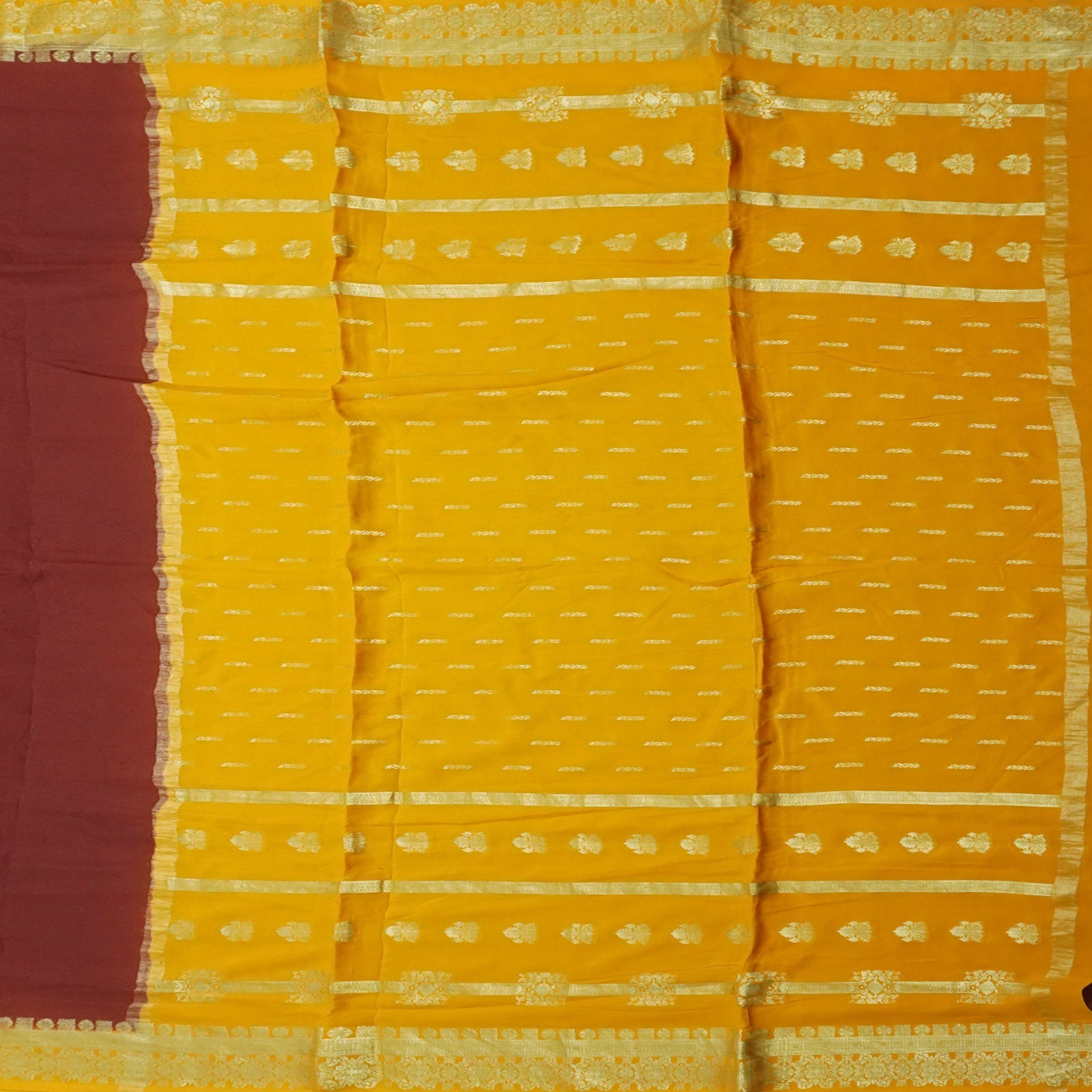 Vintage Maroon Saree 100% Pure Mysore Crepe Silk Zari Woven Sari 5YD Soft Fabric