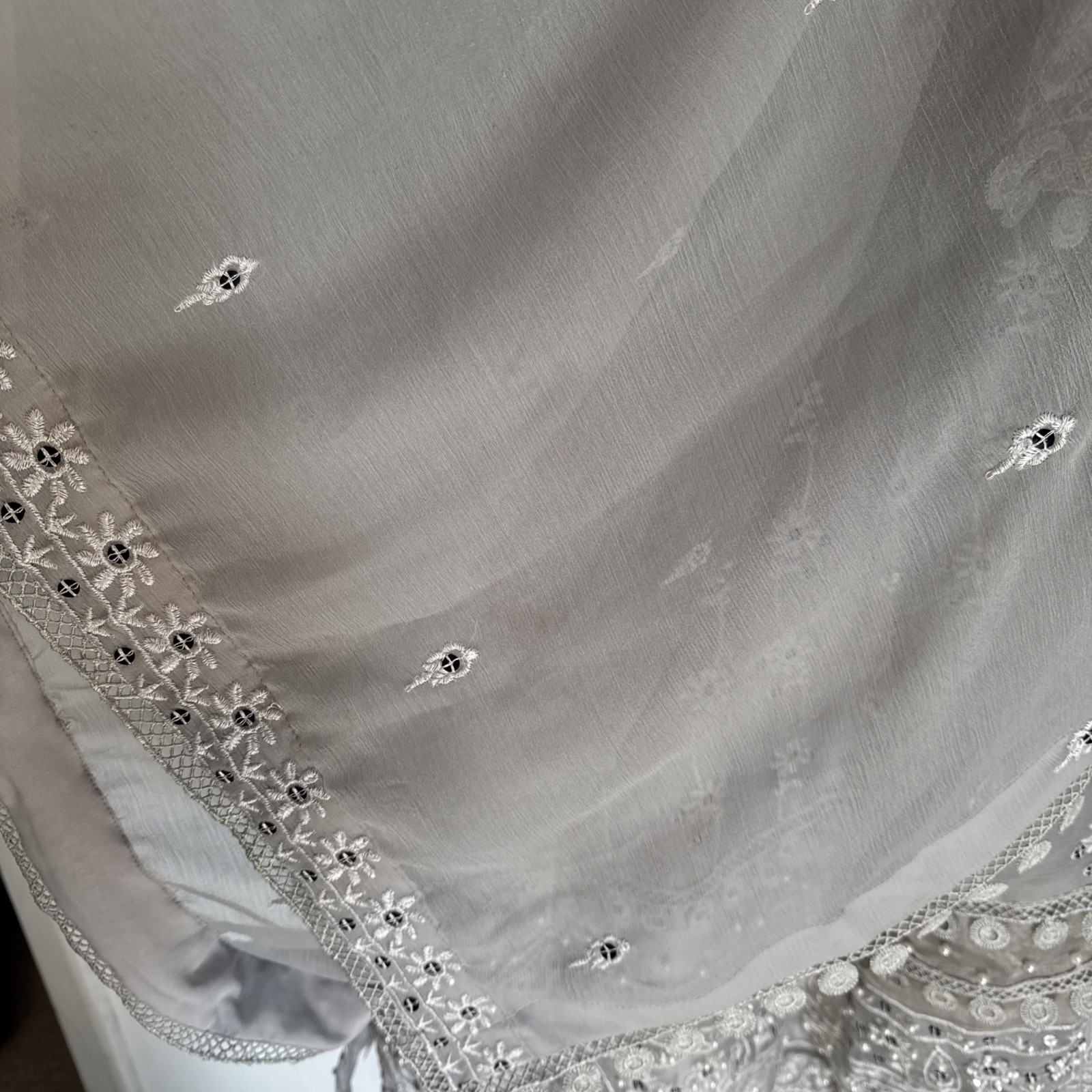 Pakistani Gray Embroidered Pearl Shalwar Kameez Suit Wedding Eid Ethnic Ramzan