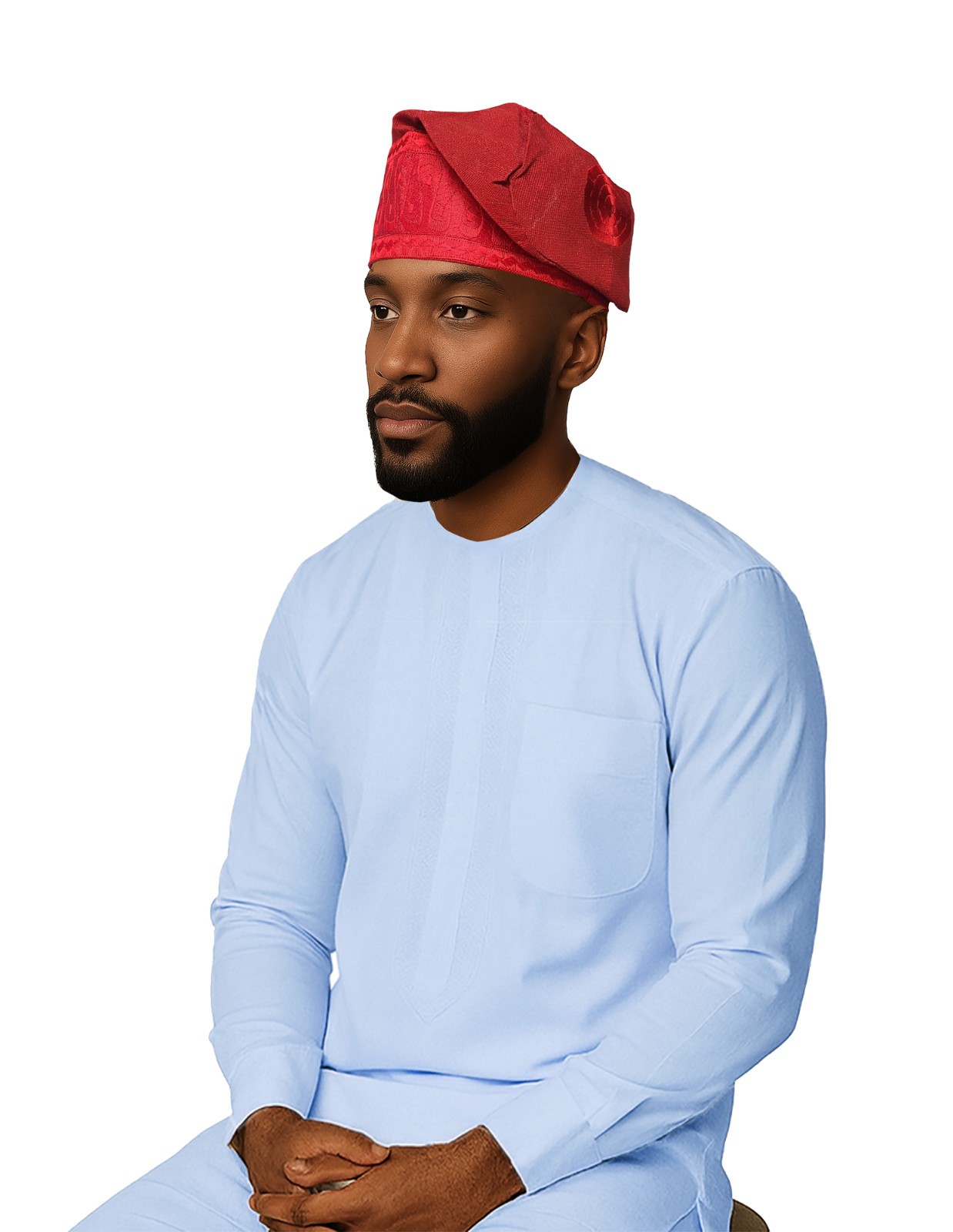 Red Embroidered African Hand Woven Aso Oke Hat