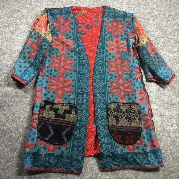 TDbN Kimono Jacket S/M? Cashmere? Retro Floral Reversible Pockets