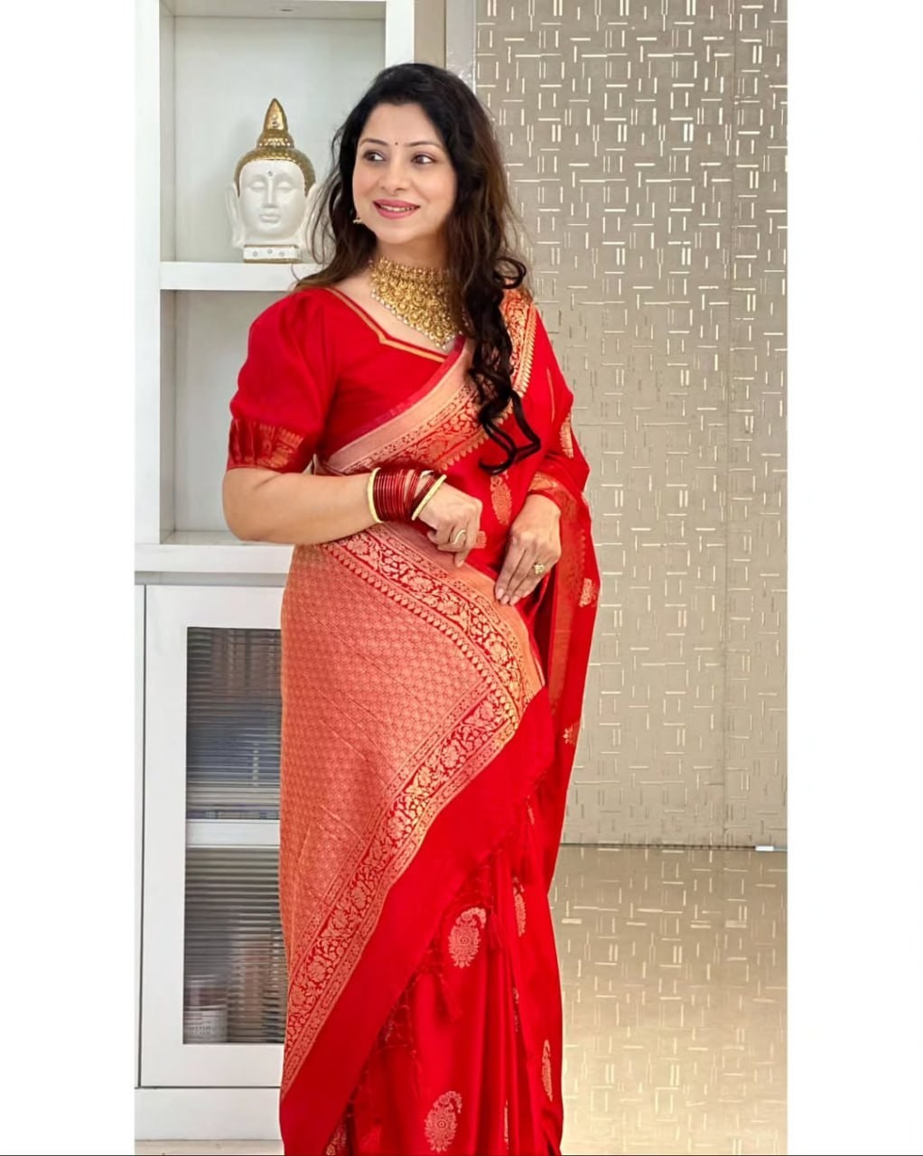 Elegant Red Saree | Soft Fabric | Party Wear | Traditional Indian Ethnic Sari