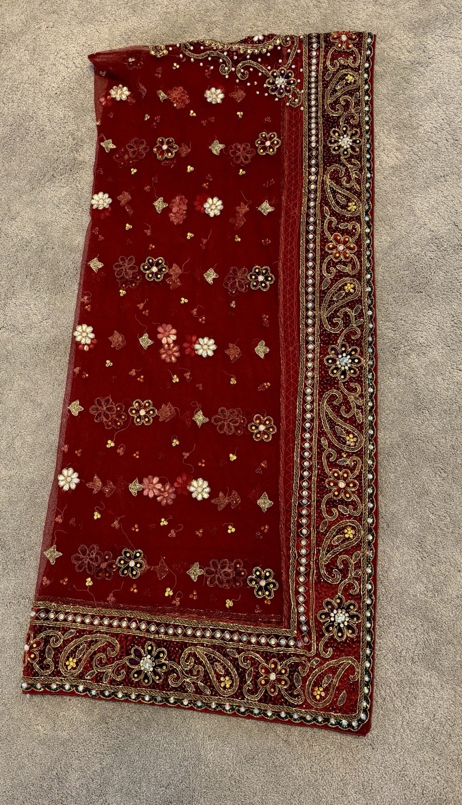 Embroidered Choli Set for Women Red Gold Multi-Color Skirt Dupatta Beads Sequins