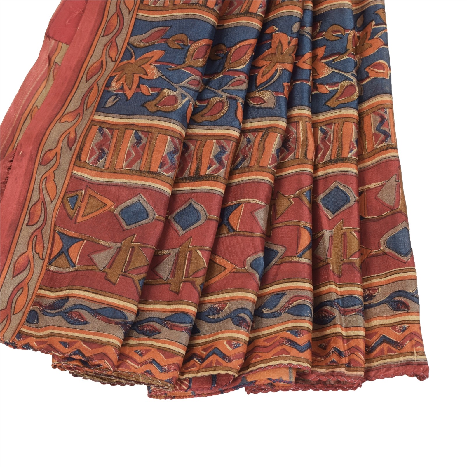 Sanskriti Vintage Sarees Indian Dark Red Pure Silk Printed Sari 5Yd Craft Fabric