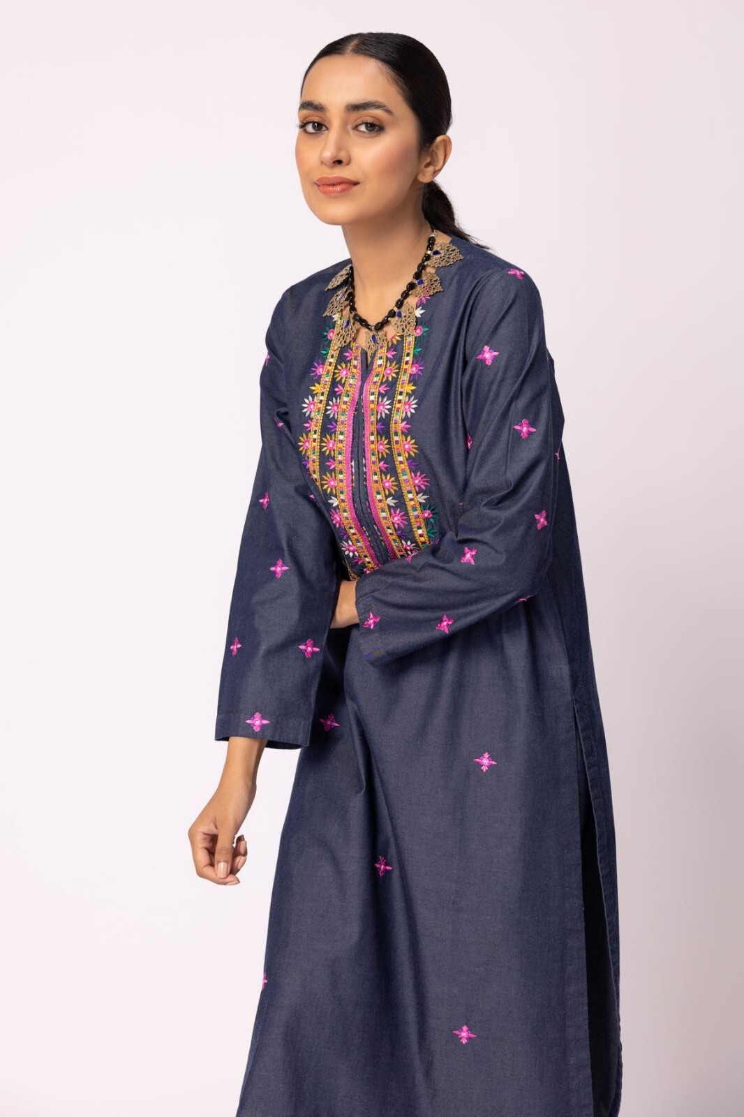 NWT KHAADI Sizes 14, 10 Embroidered Denim Kameez Fall Winter Pakistani Designer