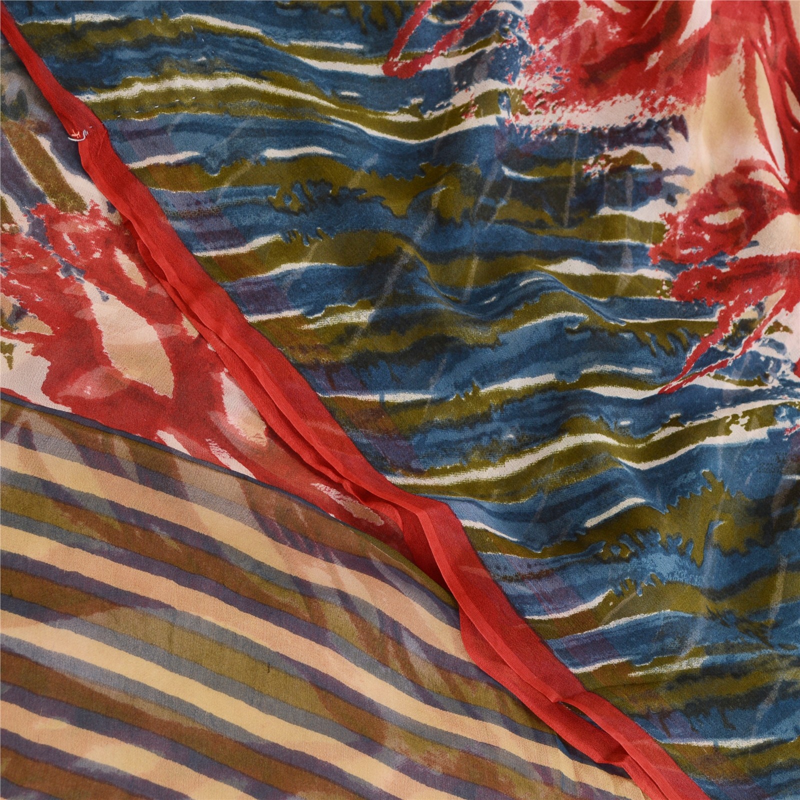 Sanskriti Vintage Dark Red Sarees Pure Georgette Printed Sari 6Yd Craft Fabric