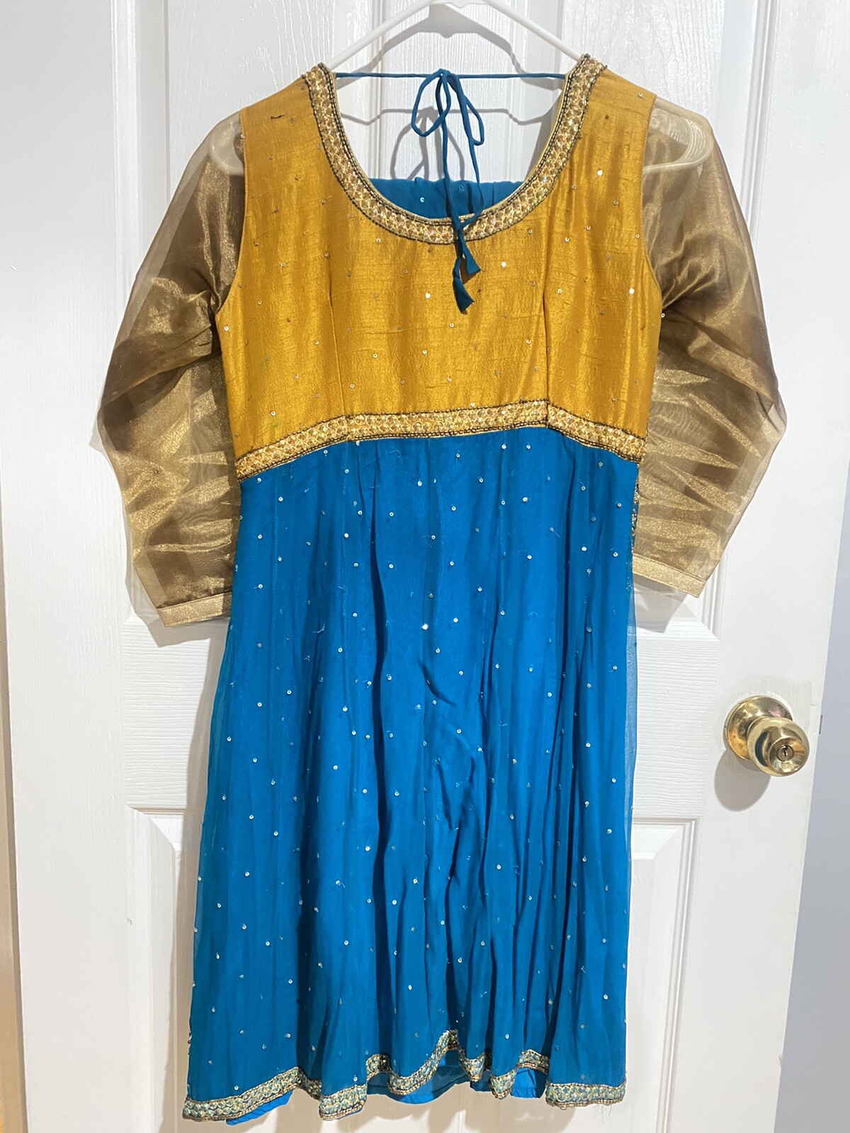 Pakistani Indian Designer Salwar Kameez Party Wear Yellow Gold Tone Blue Dress