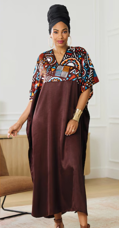 OSFM Ashro Black Zulu Long Satin Afrocentric Multi Unisex Caftan