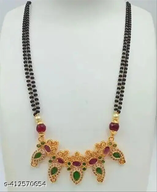 Gold Plated Trendy Mangalsutra Indian Women Married Black Bead Fashion Jewelry