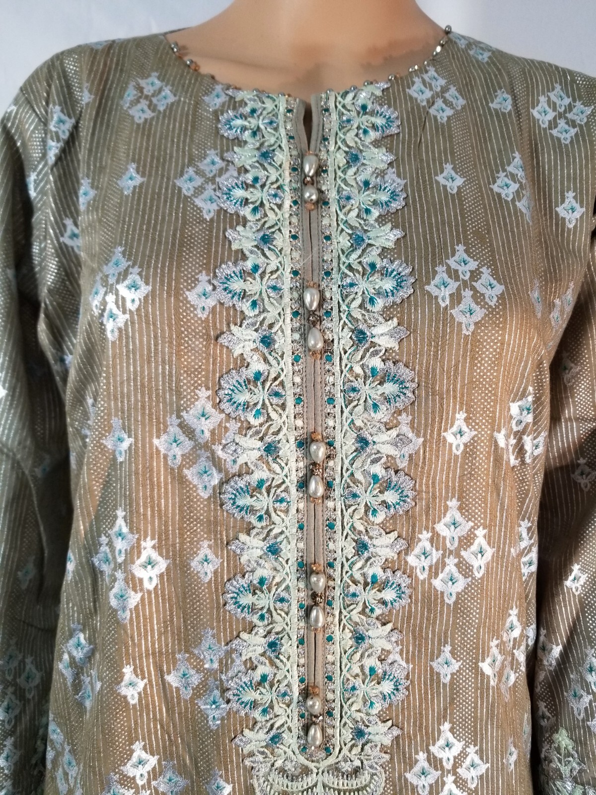 SemiFormal Jacquard Cotton Broshia Embroidered 3PC Shalwar Kameez Pakistani L/43
