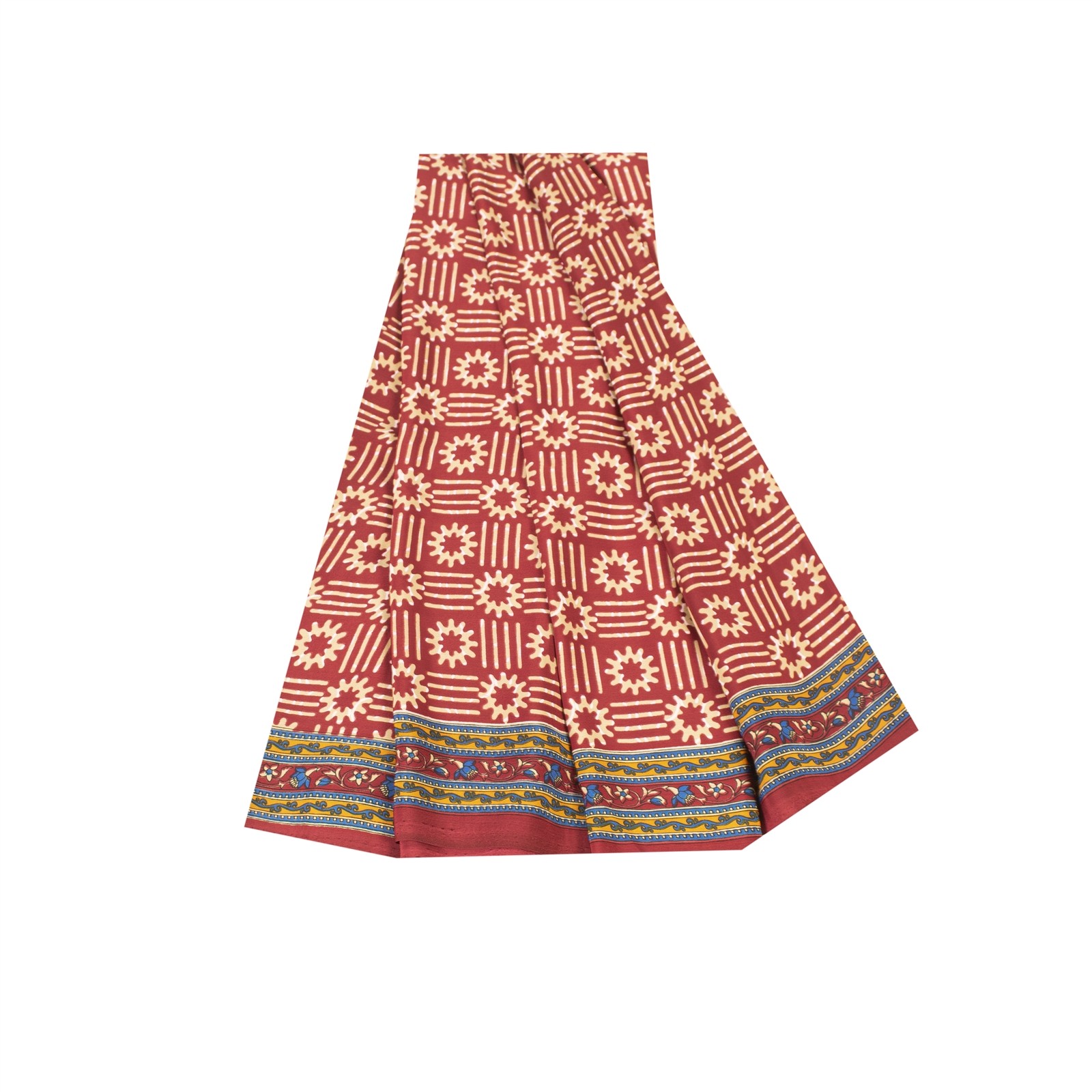 Sanskriti Vintage Dark Red Sarees Art Silk Fabric Craft Floral Printed 5 Yd Sari