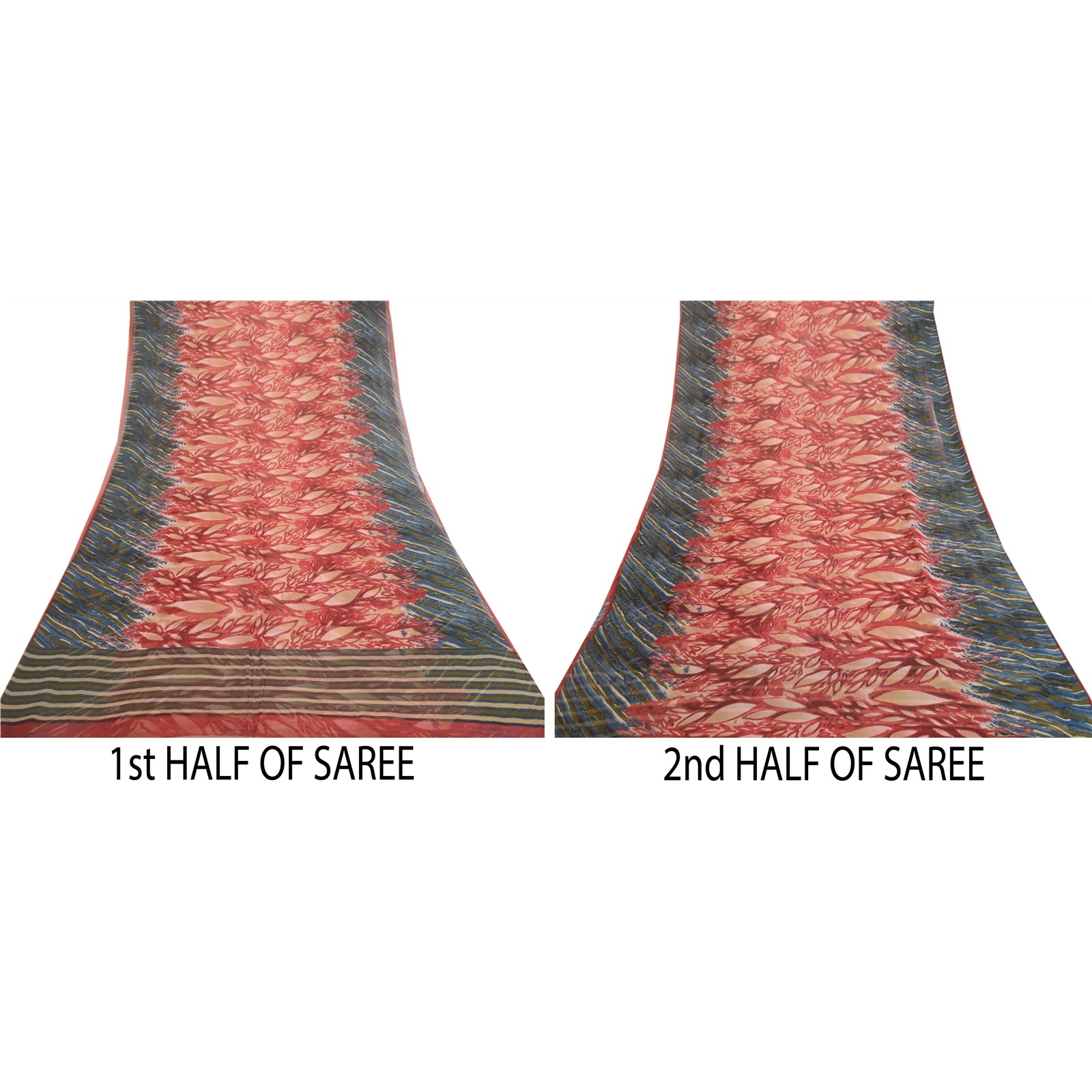 Sanskriti Vintage Dark Red Sarees Pure Georgette Printed Sari 6Yd Craft Fabric
