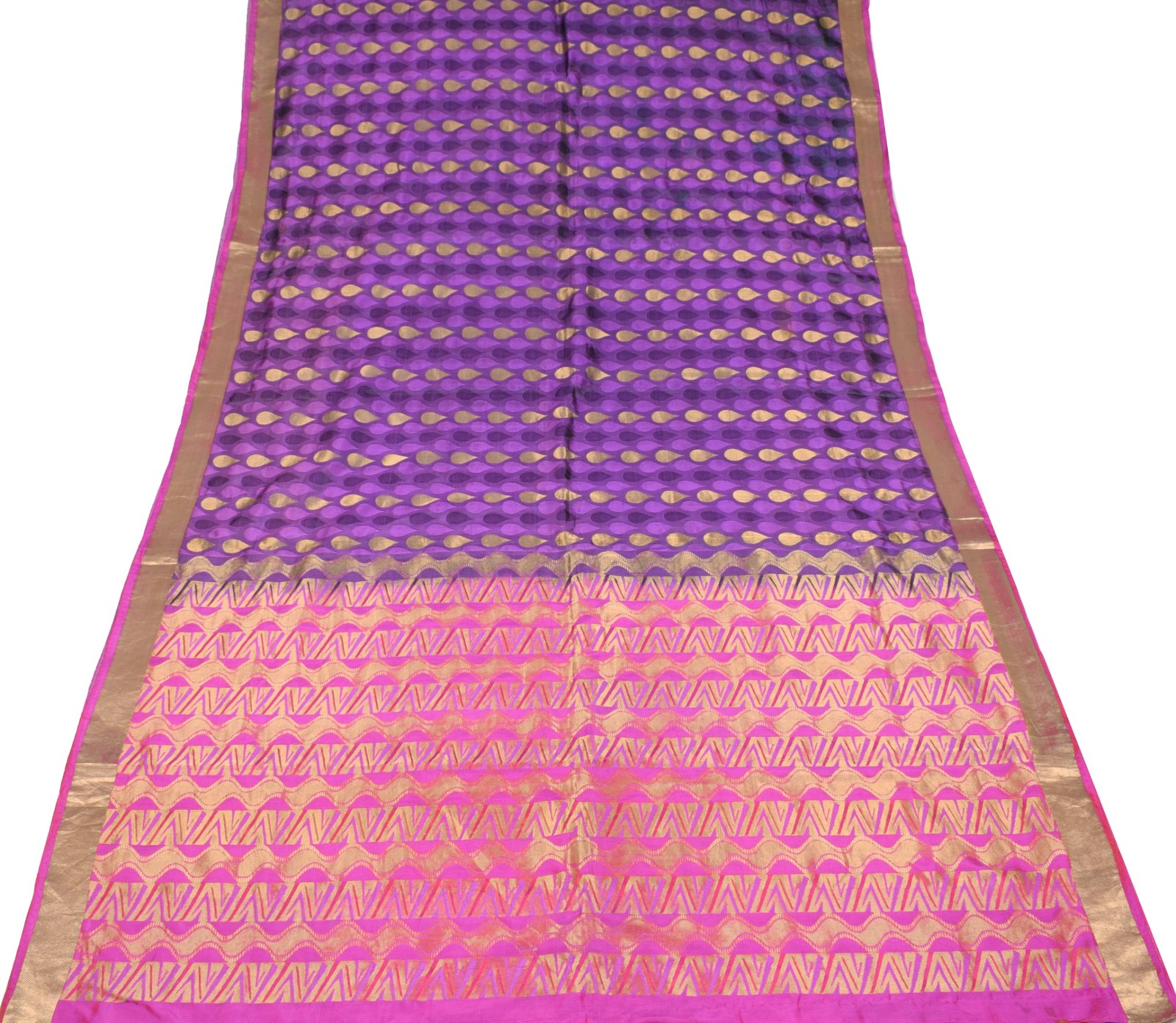 Sushila Vintage Self & Zari Brocade Saree Pure Silk Purple Premium Sari Fabric
