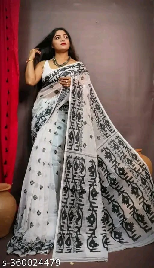 Traditional Bengali Handmade Jamdani Saree With Unstitched Bloused Wedding Wear