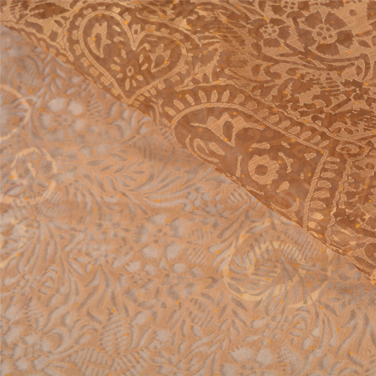 Sanskriti Vintage Brown Indian Sarees Art Silk Woven Sari Craft 5 Yard Fabric