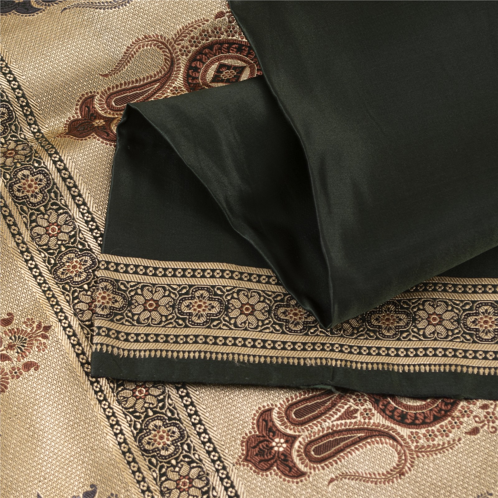 Sanskriti Vintage Sarees Black Banarasi Brocade Woven Pure Satin Sari 5+Ydfabric