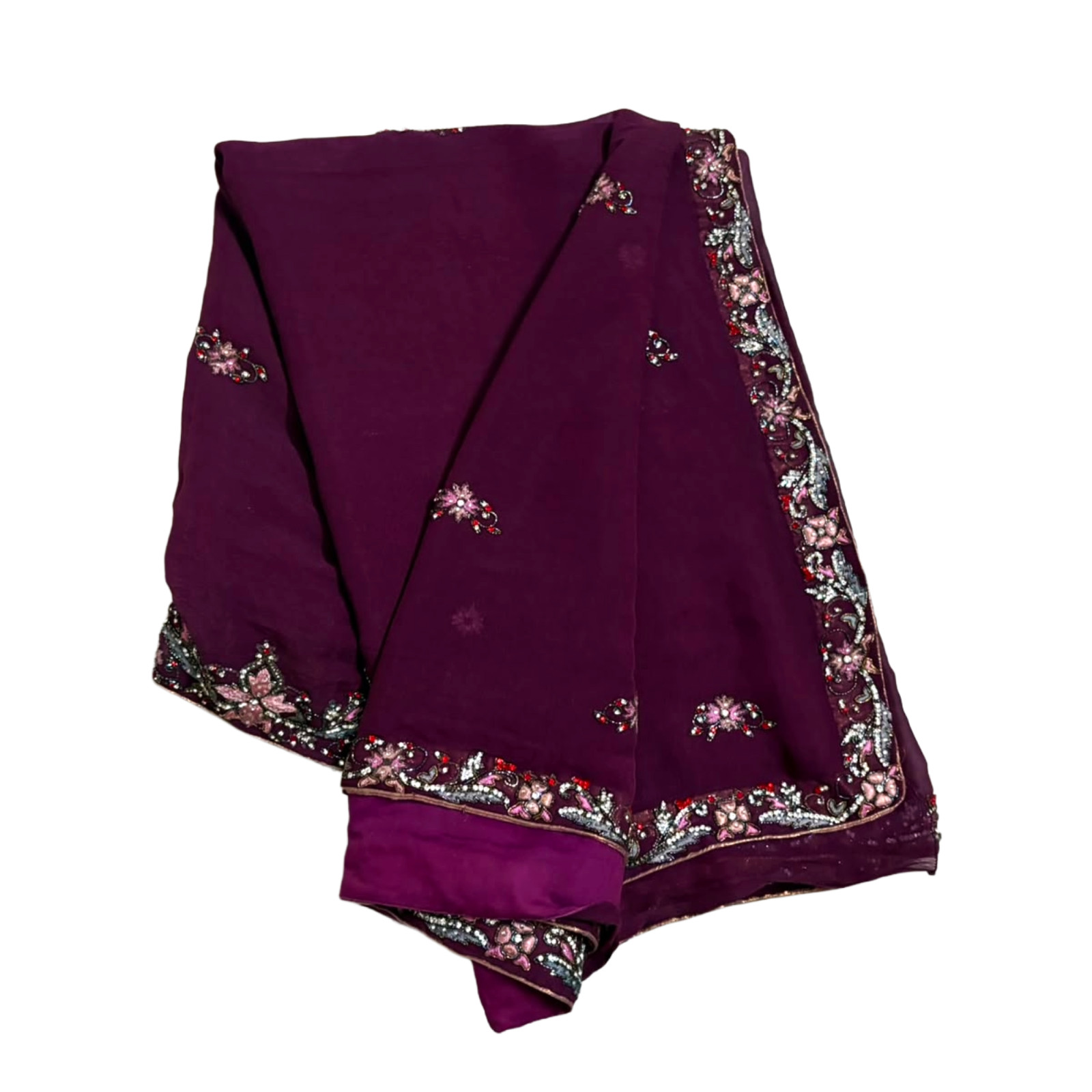 Purple Saree Indian Dress Vintage Craft Fabric Embroidered Sari Curtain Drape 5Y