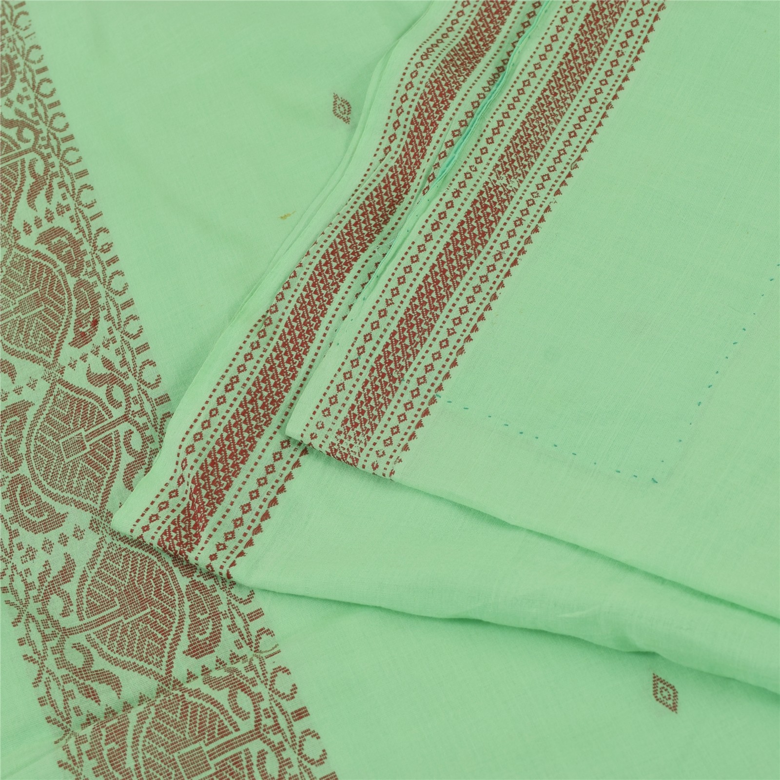 Sanskriti Vintage Sarees Begumpuri Pista Green Handwoven Pure Cotton Sari Fabric